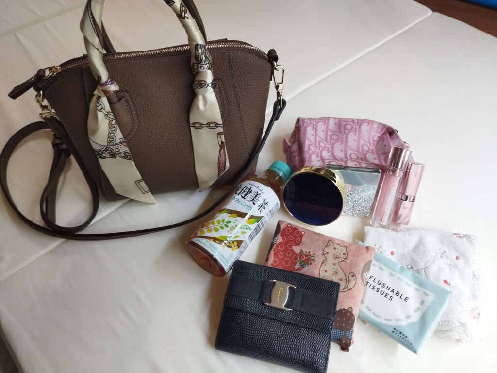 HAYNIのSienaと財布やペットボトル、コスメなどの荷物